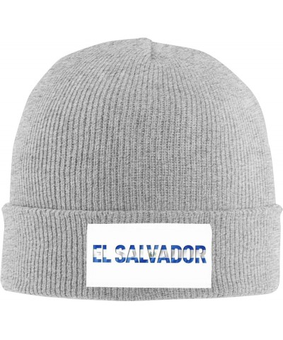 Salvadoran Flag Text Font Salvador Knitted Hat Acrylic Cold Weather Hat Warm Brimless hat Elastic Force Caps Gray $9.88 Skull...