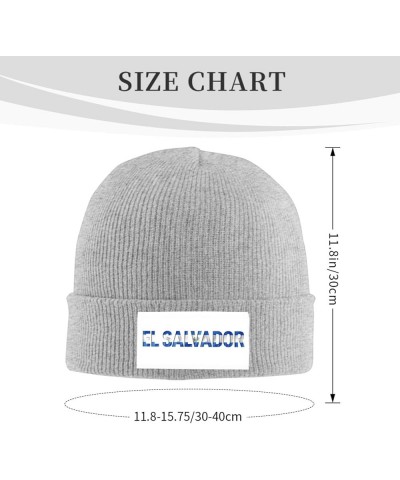 Salvadoran Flag Text Font Salvador Knitted Hat Acrylic Cold Weather Hat Warm Brimless hat Elastic Force Caps Gray $9.88 Skull...