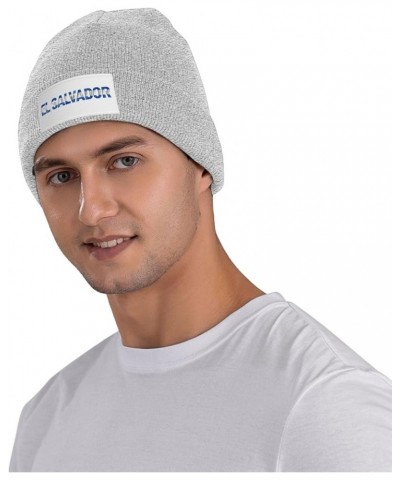 Salvadoran Flag Text Font Salvador Knitted Hat Acrylic Cold Weather Hat Warm Brimless hat Elastic Force Caps Gray $9.88 Skull...