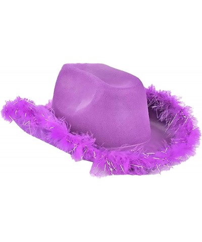 Women's Edge Cowboy Hat Fleece Trimmed Decorative Hat Western Cowboy Stylized Hat Leopard Print Ladies Purple $7.86 Bucket Hats