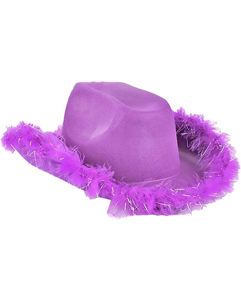 Women's Edge Cowboy Hat Fleece Trimmed Decorative Hat Western Cowboy Stylized Hat Leopard Print Ladies Purple $7.86 Bucket Hats