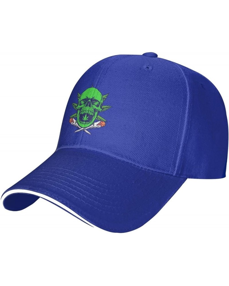 Cannabis with Green Skulls and Smoke Baseball Cap for Men Women Adjustabl Unisex Golf Dad Hat Blue $12.60 Baseball Caps