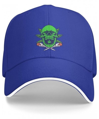 Cannabis with Green Skulls and Smoke Baseball Cap for Men Women Adjustabl Unisex Golf Dad Hat Blue $12.60 Baseball Caps