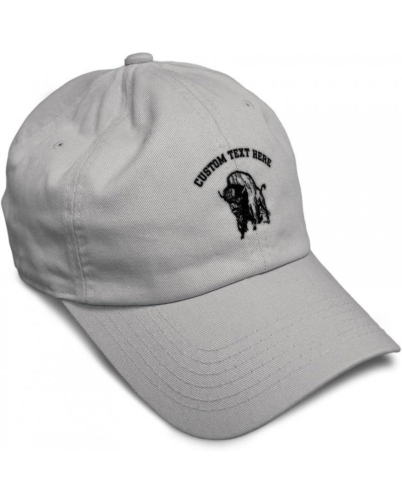 Soft Baseball Cap Buffalo A Embroidery Wild Animals Buffalo Twill Cotton Dad Hats for Men & Women Light Grey Personalized Tex...