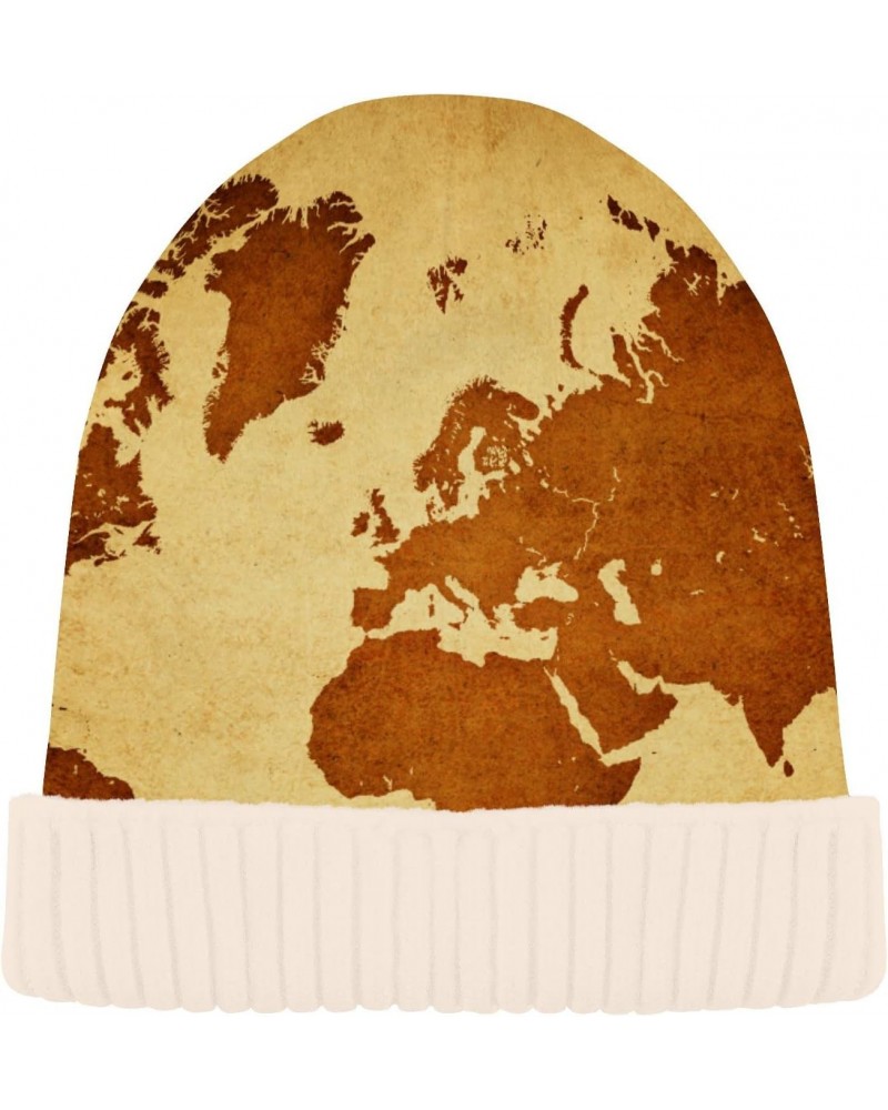 Beanie Hat Slouchy for Women Men Retro Paper World Map Print Double Side Wear Skully Cap Knitting Kit Thick Soft Warm for Col...