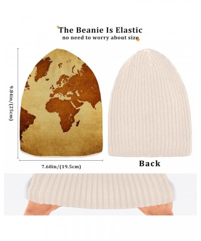 Beanie Hat Slouchy for Women Men Retro Paper World Map Print Double Side Wear Skully Cap Knitting Kit Thick Soft Warm for Col...