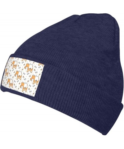 Dog Print Unisex Lightweight Knit Hat Cap Multifunctional Beanie for Travel, Hiking,Skiing Navy Blue $13.44 Skullies & Beanies