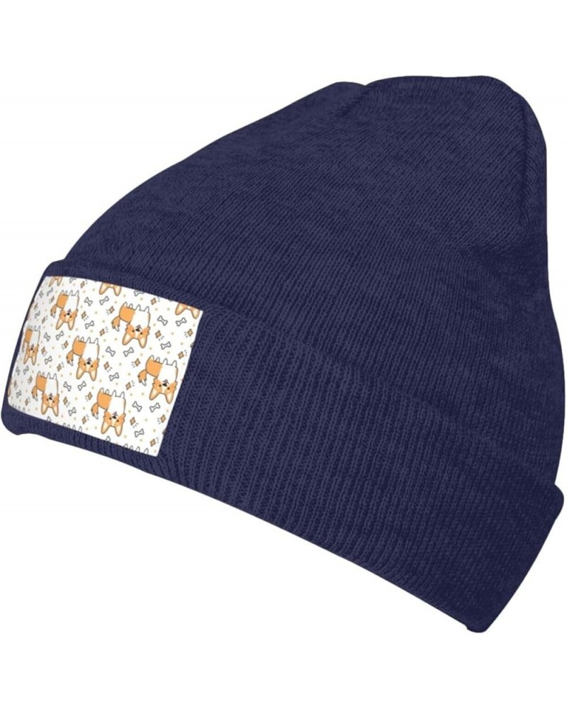 Dog Print Unisex Lightweight Knit Hat Cap Multifunctional Beanie for Travel, Hiking,Skiing Navy Blue $13.44 Skullies & Beanies