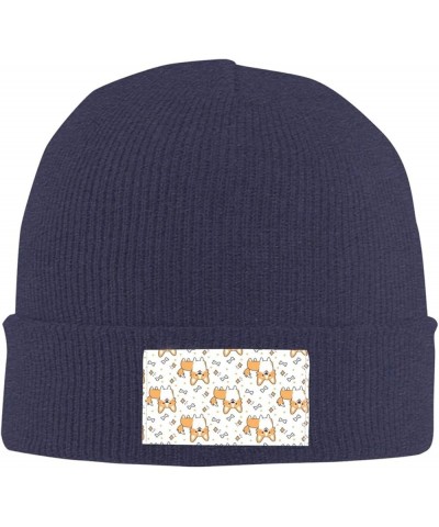 Dog Print Unisex Lightweight Knit Hat Cap Multifunctional Beanie for Travel, Hiking,Skiing Navy Blue $13.44 Skullies & Beanies