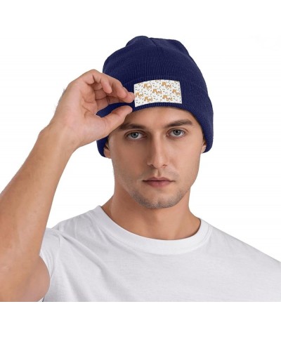 Dog Print Unisex Lightweight Knit Hat Cap Multifunctional Beanie for Travel, Hiking,Skiing Navy Blue $13.44 Skullies & Beanies