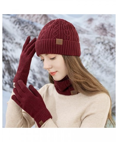 Mens Womens Winter Benie Hat Scarf Set Warm Knit Thick Fleece Lined Skullies Cap Neck Warmer for Men Women Wine $12.38 Scarves