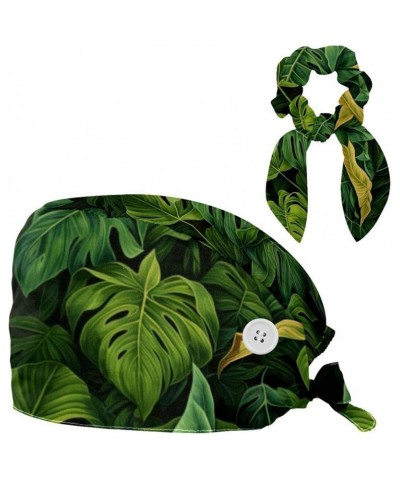 Scrub Cap Nurse Doctor Surgical Hat Tropical Plants Medical Hat with Buttons Bowknot Hair Bow Tie Color 2 $8.84 Skullies & Be...