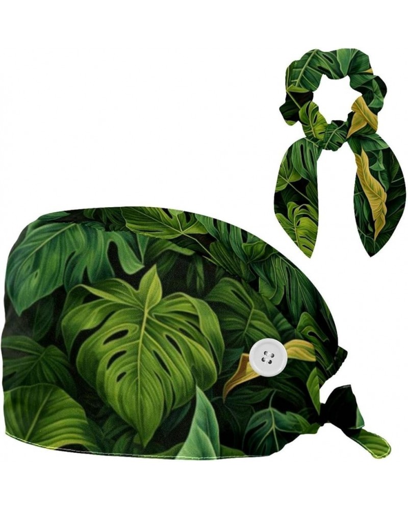 Scrub Cap Nurse Doctor Surgical Hat Tropical Plants Medical Hat with Buttons Bowknot Hair Bow Tie Color 2 $8.84 Skullies & Be...