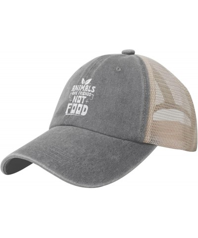 Animals are Friends Not Food Hat Low Profile Mesh Ball Cap Vintage Washed Cotton Trucker Hat Black Gray $11.83 Baseball Caps