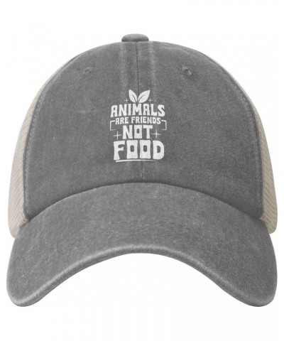 Animals are Friends Not Food Hat Low Profile Mesh Ball Cap Vintage Washed Cotton Trucker Hat Black Gray $11.83 Baseball Caps