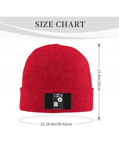 Just Want to Be Happy Beanie Hat for Men Women Knit Skull Cap Warm Hats Black Knitted Caps Red $13.06 Skullies & Beanies