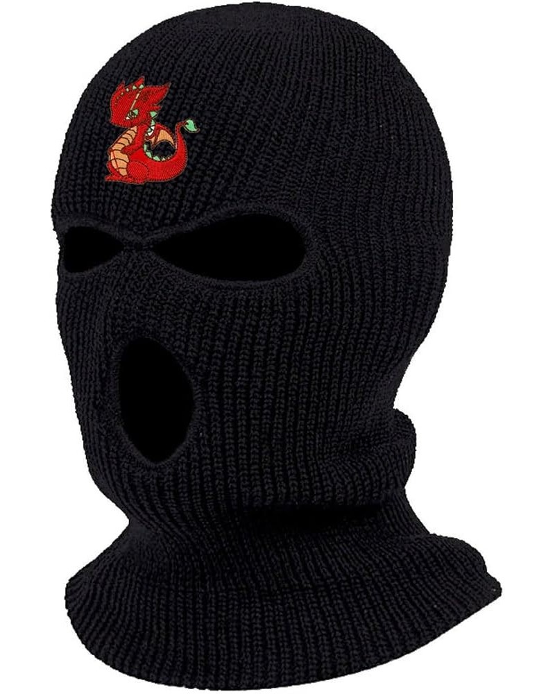 Baby Dragon Ski Mask Embroidered Cute Three Hole Mask Graphic Balaclava Black $12.47 Balaclavas