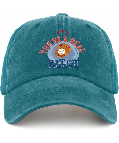 You're A Real Catch Hats Mom Hat Pigment Black Dad Hats for Men Gifts for Grandma Golf Caps Cyan Blue $10.79 Sun Hats