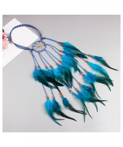 Indian Peacock Feather Headbands Boho Princess Head Chain Green Adjust Headdress Rope Hair Accessories for Women, Girls 09_Bl...