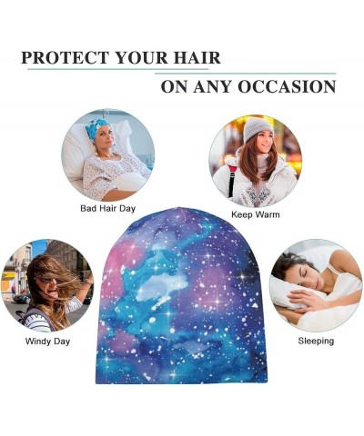 Beanie Hat for Women Men Slouchy Beanies Cap Stretch Skull Cap Baggy Cuffed Beanies Warm Winter Casual Hat Galaxy Watercolor ...