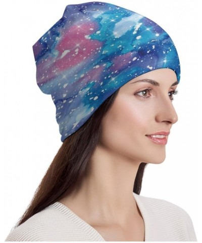 Beanie Hat for Women Men Slouchy Beanies Cap Stretch Skull Cap Baggy Cuffed Beanies Warm Winter Casual Hat Galaxy Watercolor ...