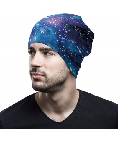 Beanie Hat for Women Men Slouchy Beanies Cap Stretch Skull Cap Baggy Cuffed Beanies Warm Winter Casual Hat Galaxy Watercolor ...