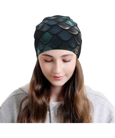 Dragon Colored Scales Soft Knitted Hat for Men and Women - Double-Layer Design, Warm Slouchy Knit Hat Headwear Black3 $8.82 S...