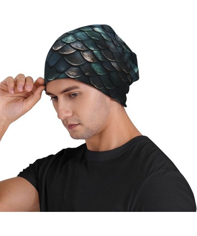 Dragon Colored Scales Soft Knitted Hat for Men and Women - Double-Layer Design, Warm Slouchy Knit Hat Headwear Black3 $8.82 S...