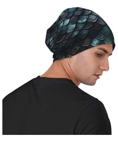 Dragon Colored Scales Soft Knitted Hat for Men and Women - Double-Layer Design, Warm Slouchy Knit Hat Headwear Black3 $8.82 S...