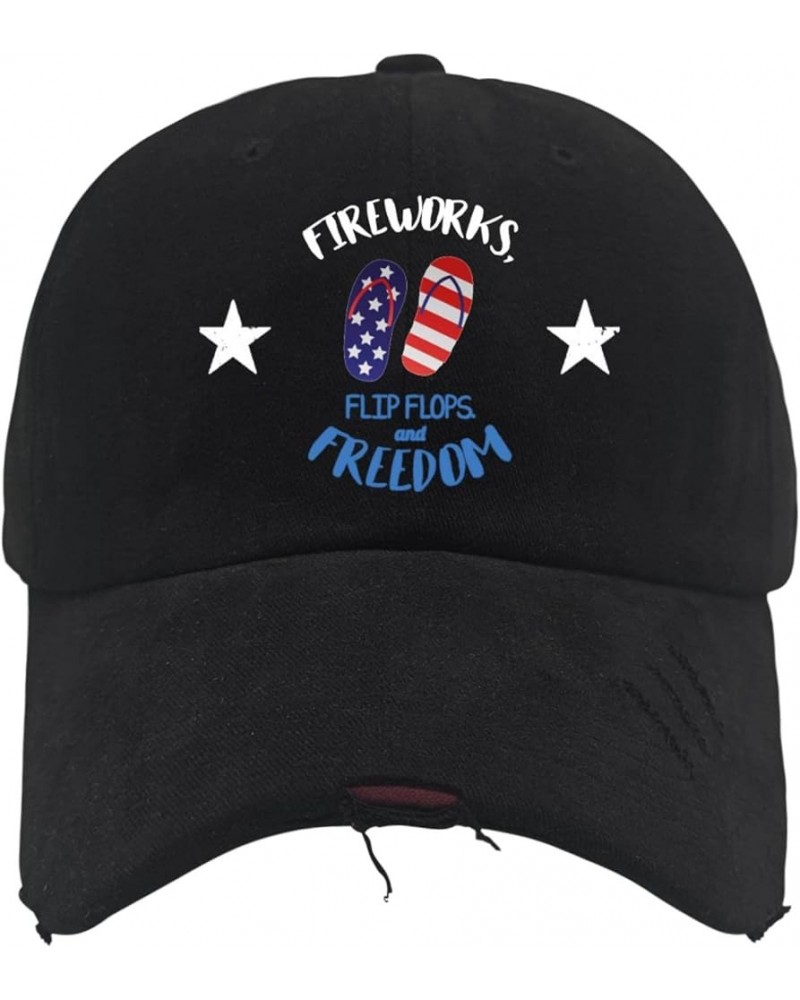 4th of July Hats for Men Baseball Cap Baseball Hat for Men Flip Flops Fireworks and Freedom Hats for Women Allblack $12.43 Ba...