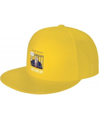 Tru-m-p Prison Lock Him Up Vertical Flag Denim Hats Cowboy Knit hat Fisherman's hat Baseball Caps Yellow $18.65 Baseball Caps