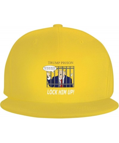 Tru-m-p Prison Lock Him Up Vertical Flag Denim Hats Cowboy Knit hat Fisherman's hat Baseball Caps Yellow $18.65 Baseball Caps