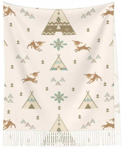 cute deer and tribal tent cartoon beige Scarf Pashmina for Women girls Shawls and Wraps Cashmere Warm Winter Scarves $13.76 S...