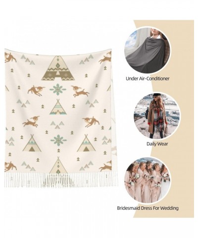 cute deer and tribal tent cartoon beige Scarf Pashmina for Women girls Shawls and Wraps Cashmere Warm Winter Scarves $13.76 S...