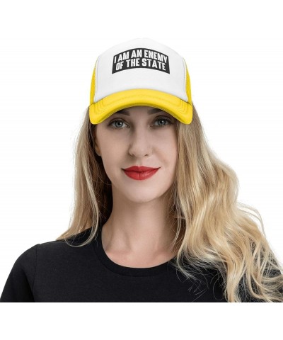 Women's and Men's Baseball Hat Adjustable I Am an Enemy of The State Mesh Trucker Cap Original Dad Hat Yellow $11.99 Baseball...