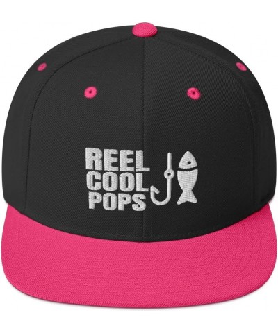 Reel Cool Pops Fishing Fisherman Fish Flatbrim Flat Brim Snapback Hat Cap Black/ Neon Pink $20.56 Baseball Caps