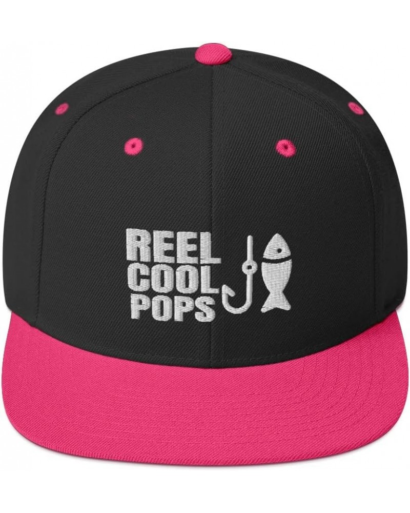 Reel Cool Pops Fishing Fisherman Fish Flatbrim Flat Brim Snapback Hat Cap Black/ Neon Pink $20.56 Baseball Caps