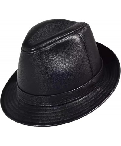 Panama Hat Leather Fedora Trilby Hat for Men Autumn Winter Sun Hat Jazz Cap Black $17.06 Fedoras