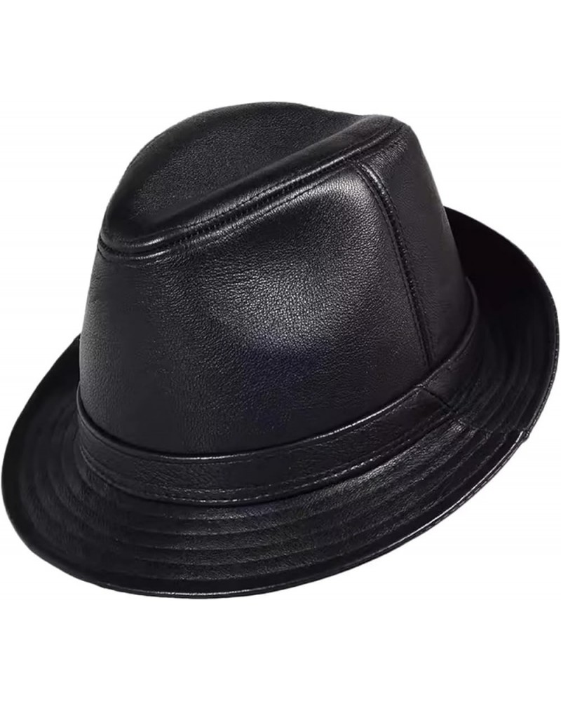 Panama Hat Leather Fedora Trilby Hat for Men Autumn Winter Sun Hat Jazz Cap Black $17.06 Fedoras