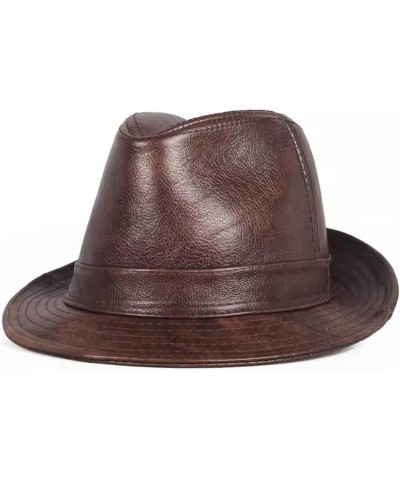 Panama Hat Leather Fedora Trilby Hat for Men Autumn Winter Sun Hat Jazz Cap Black $17.06 Fedoras