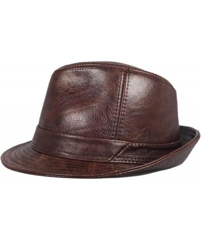 Panama Hat Leather Fedora Trilby Hat for Men Autumn Winter Sun Hat Jazz Cap Black $17.06 Fedoras