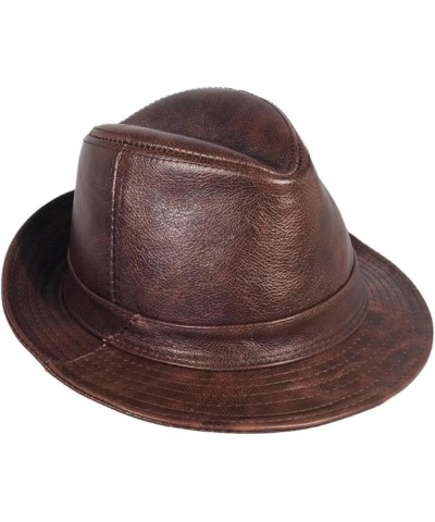 Panama Hat Leather Fedora Trilby Hat for Men Autumn Winter Sun Hat Jazz Cap Black $17.06 Fedoras