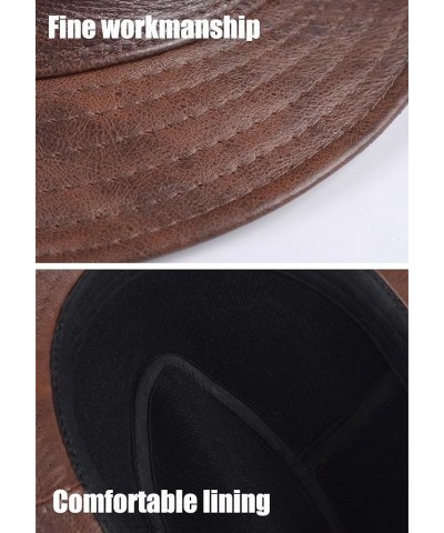 Panama Hat Leather Fedora Trilby Hat for Men Autumn Winter Sun Hat Jazz Cap Black $17.06 Fedoras