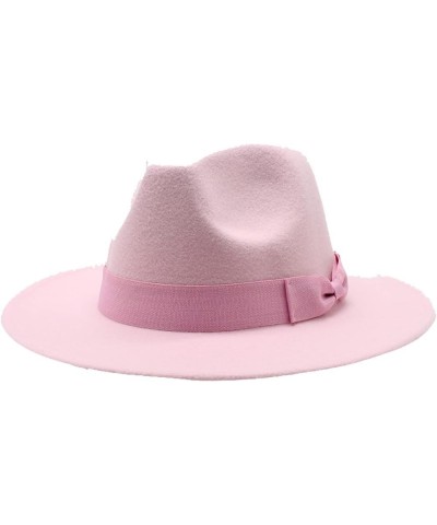 Autumn Wool Fedora Hat for Women Solid Formal Wedding Decorate Man Panamas Street Dance Cap Fedoras Pink2 $19.27 Fedoras