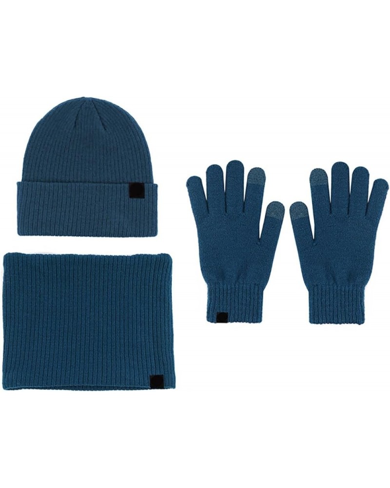 Women Men Gloves Scarf Hat Set Warm Cute Hat Scarf Gloves Winter Snow Insulated Knit Cap Scarf Hat Gloves Set Blue $15.27 Sca...