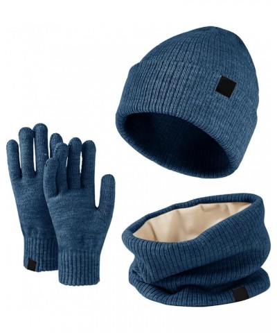 Women Men Gloves Scarf Hat Set Warm Cute Hat Scarf Gloves Winter Snow Insulated Knit Cap Scarf Hat Gloves Set Blue $15.27 Sca...