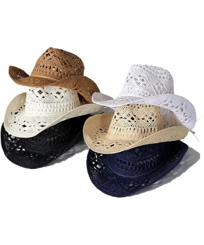 Western Cowgirl Hat,Straw Cowboy Hats for Women Holiday Party Foldable Sun Hat with Wide Brim Beige $15.16 Cowboy Hats