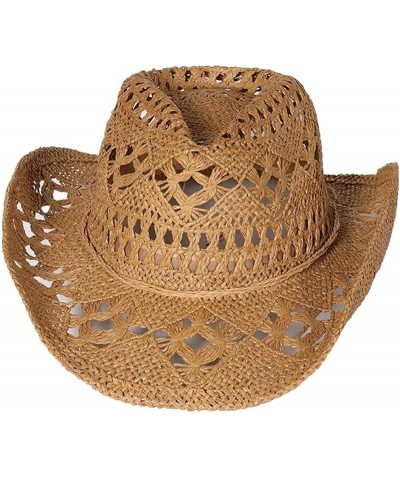 Western Cowgirl Hat,Straw Cowboy Hats for Women Holiday Party Foldable Sun Hat with Wide Brim Beige $15.16 Cowboy Hats