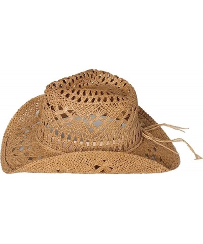 Western Cowgirl Hat,Straw Cowboy Hats for Women Holiday Party Foldable Sun Hat with Wide Brim Beige $15.16 Cowboy Hats