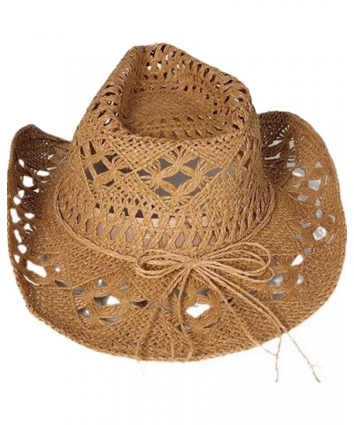 Western Cowgirl Hat,Straw Cowboy Hats for Women Holiday Party Foldable Sun Hat with Wide Brim Beige $15.16 Cowboy Hats